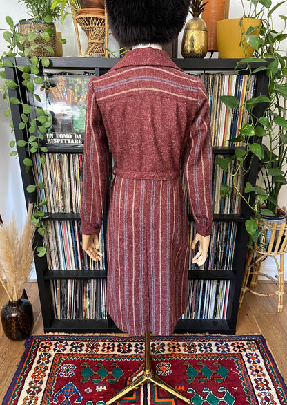 Vintage 1970s Burgundy Stripe Day Dress