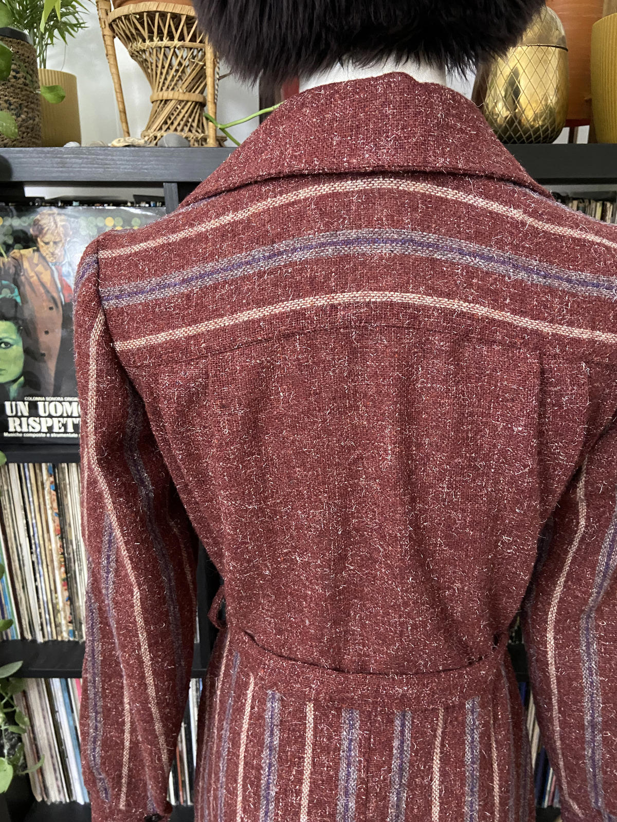 Vintage 1970s Burgundy Stripe Day Dress