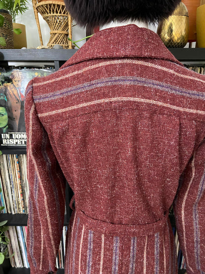Vintage 1970s Burgundy Stripe Day Dress
