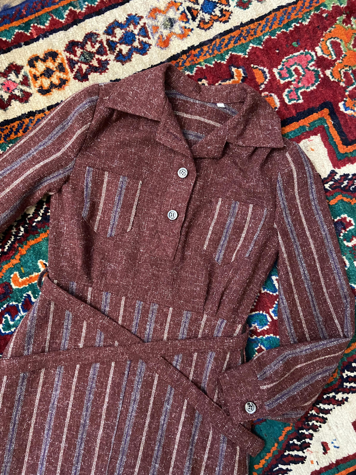 Vintage 1970s Burgundy Stripe Day Dress