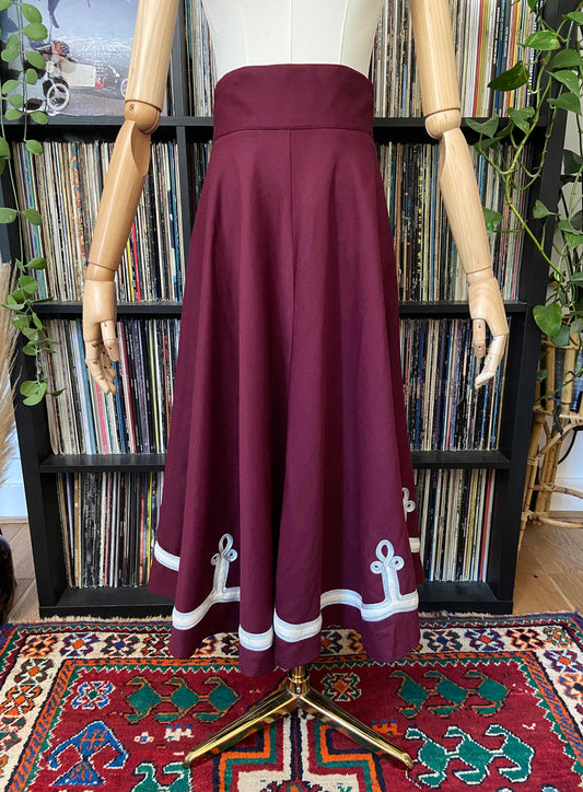 Vintage Burgundy Marching Band Swing Skirt
