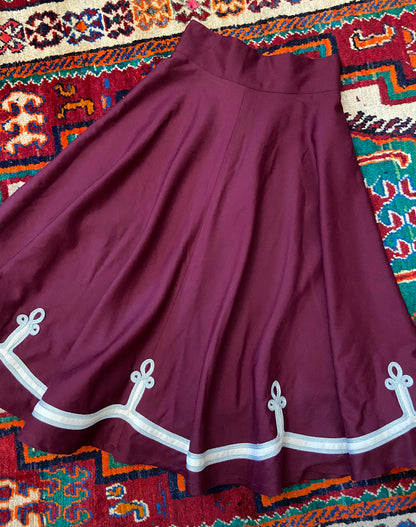 Vintage Burgundy Marching Band Swing Skirt