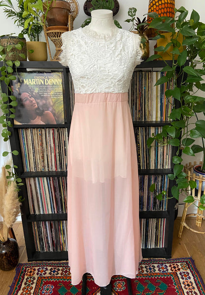 Pale Pink Lace Detail Maxi Dress