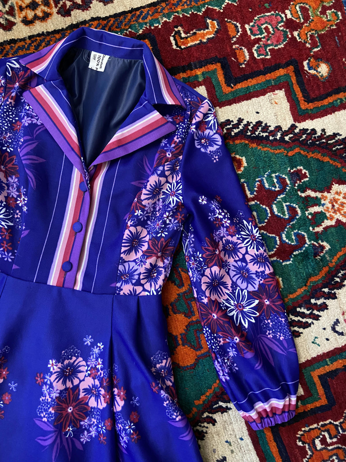 Vintage 1970s Purple Dagger Collar Dress