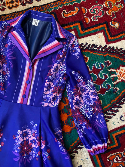 Vintage 1970s Purple Dagger Collar Dress