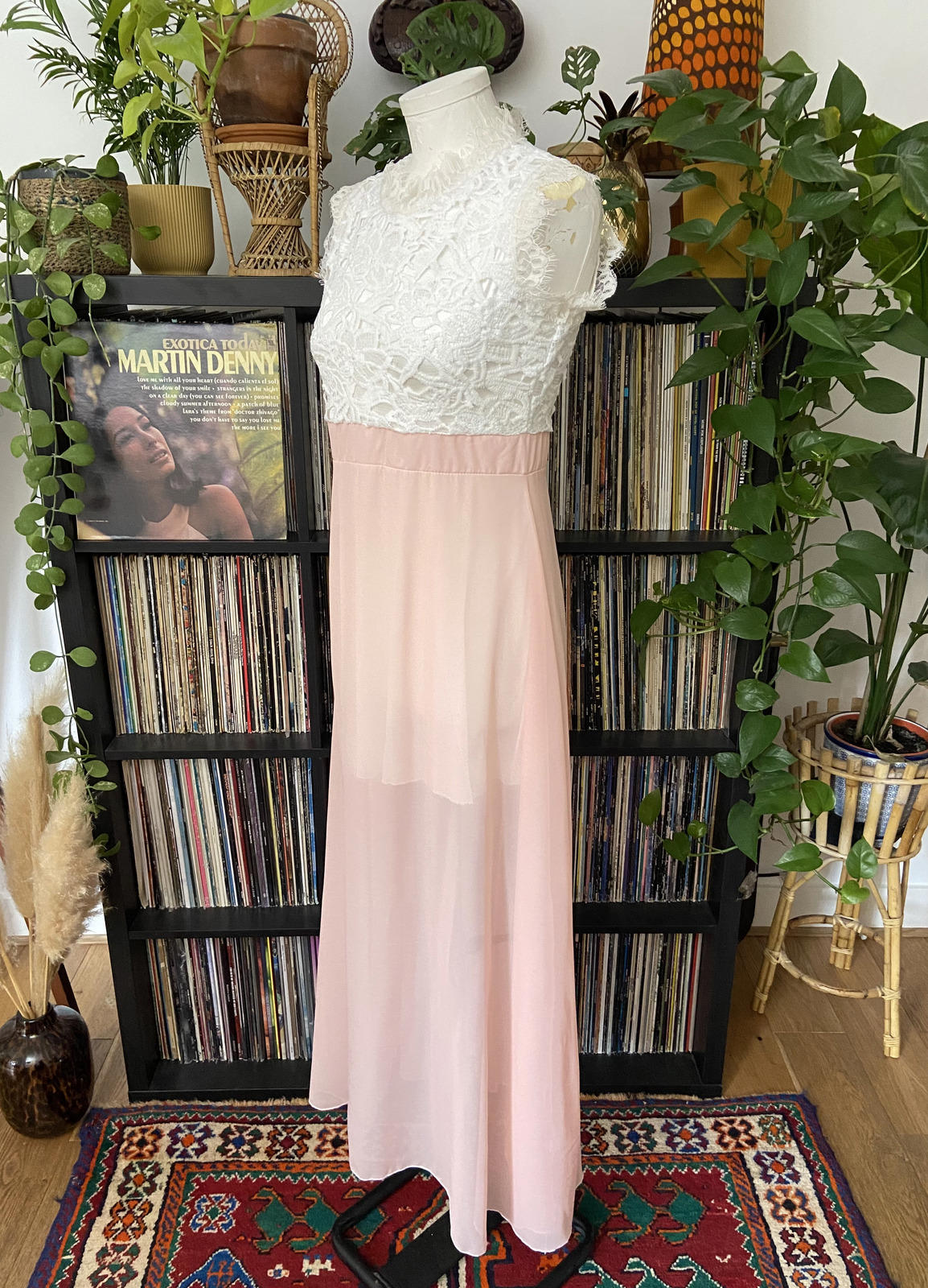 Pale Pink Lace Detail Maxi Dress