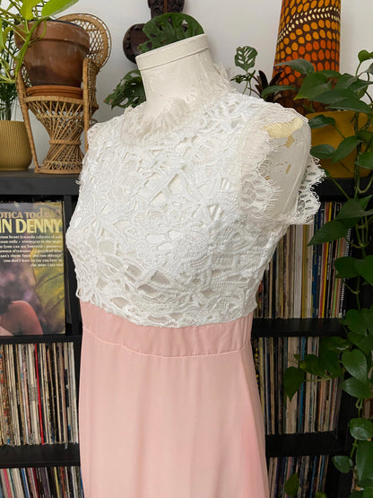Pale Pink Lace Detail Maxi Dress