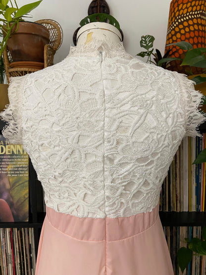 Pale Pink Lace Detail Maxi Dress