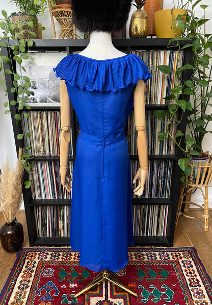 Vintage 1970s Royal Blue Ruffle Collar Dress
