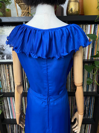 Vintage 1970s Royal Blue Ruffle Collar Dress
