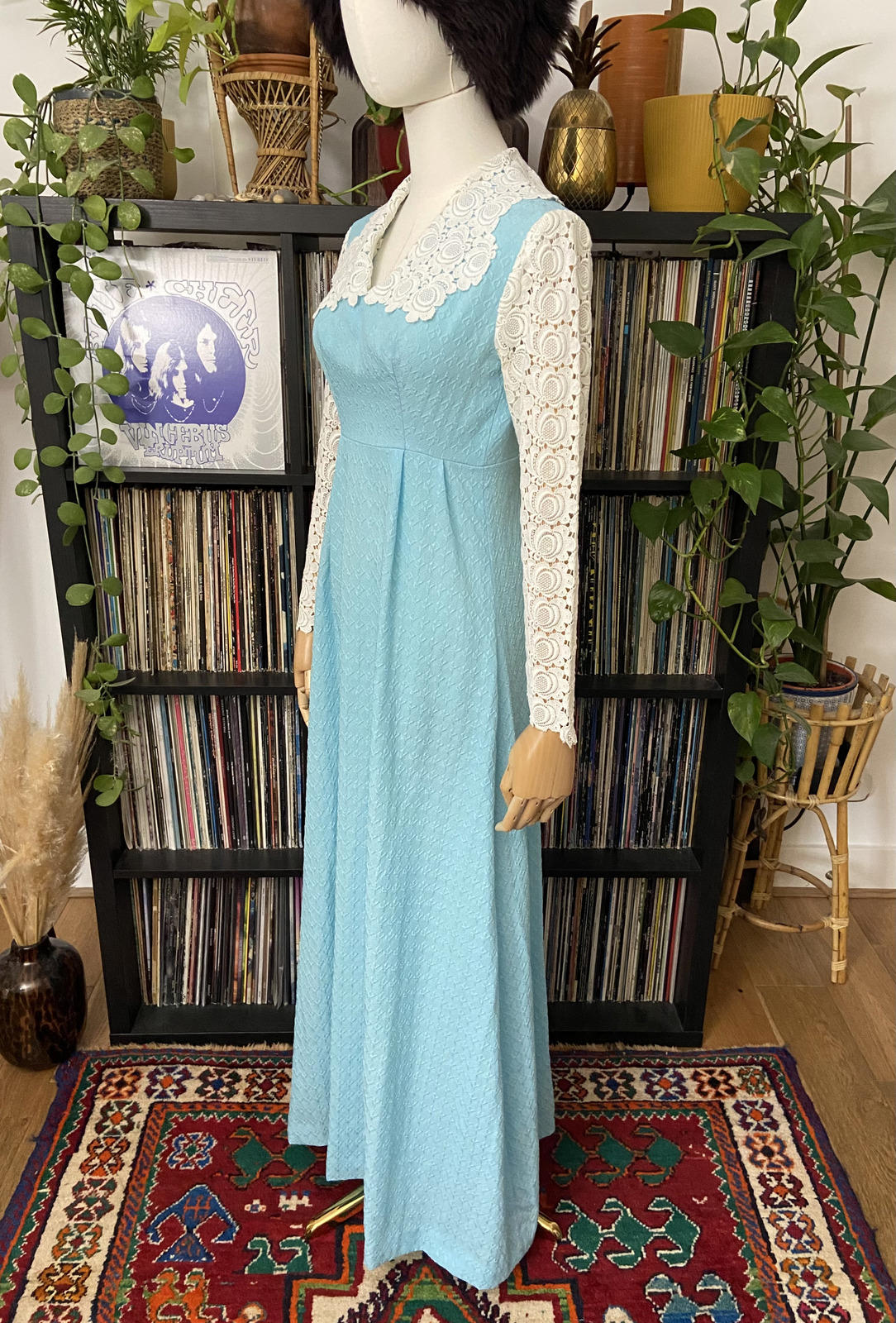 Vintage 1970s Lace Detail Prairie Dress