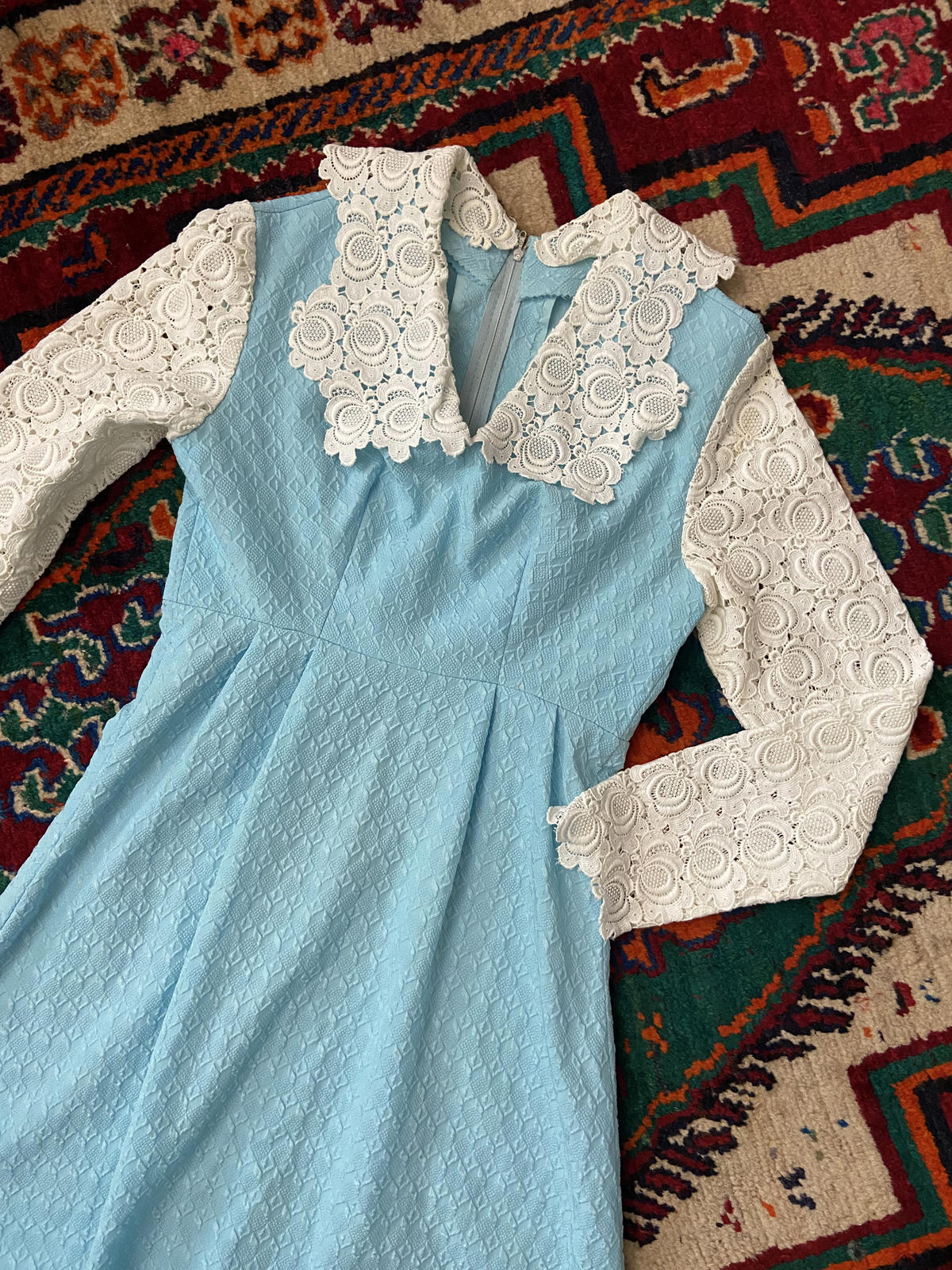 Vintage 1970s Lace Detail Prairie Dress