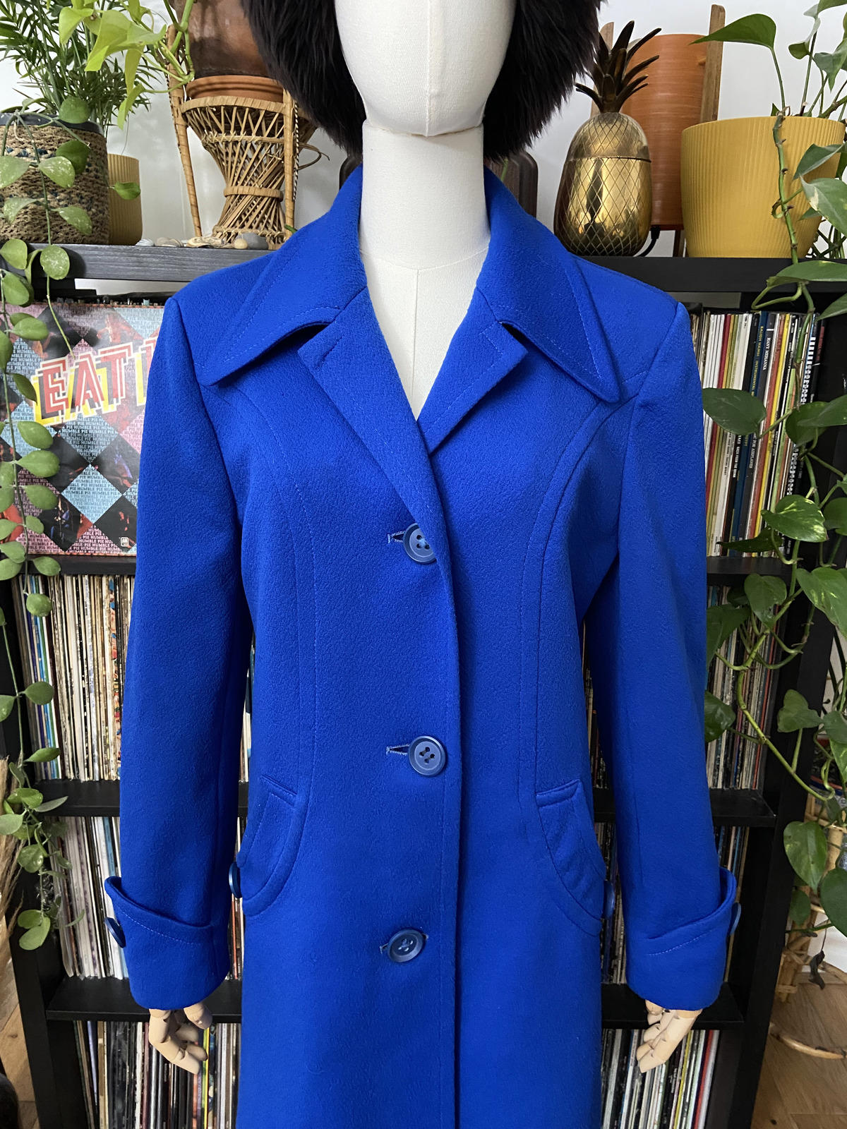 Vintage 1970s Royal Blue Dagger Collar Coat