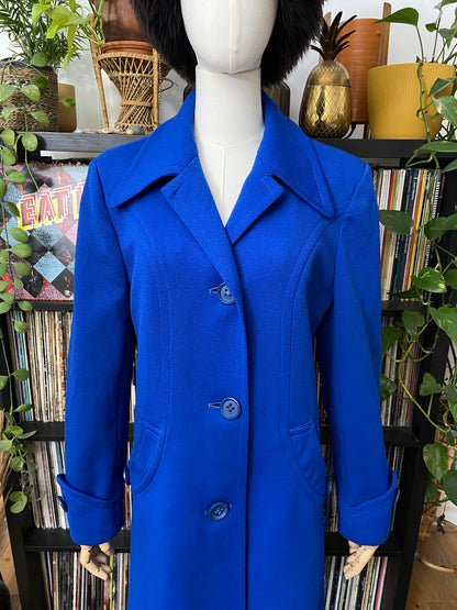 Vintage 1970s Royal Blue Dagger Collar Coat
