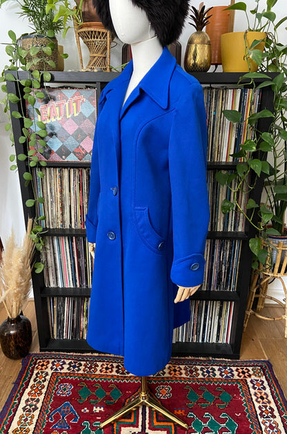 Vintage 1970s Royal Blue Dagger Collar Coat