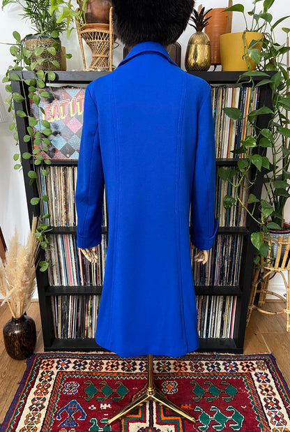 Vintage 1970s Royal Blue Dagger Collar Coat