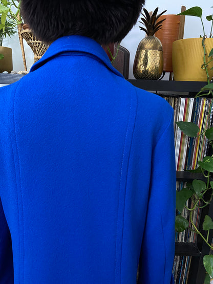 Vintage 1970s Royal Blue Dagger Collar Coat