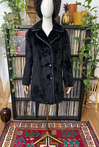 Vintage 1970s Black Faux Fur Coat