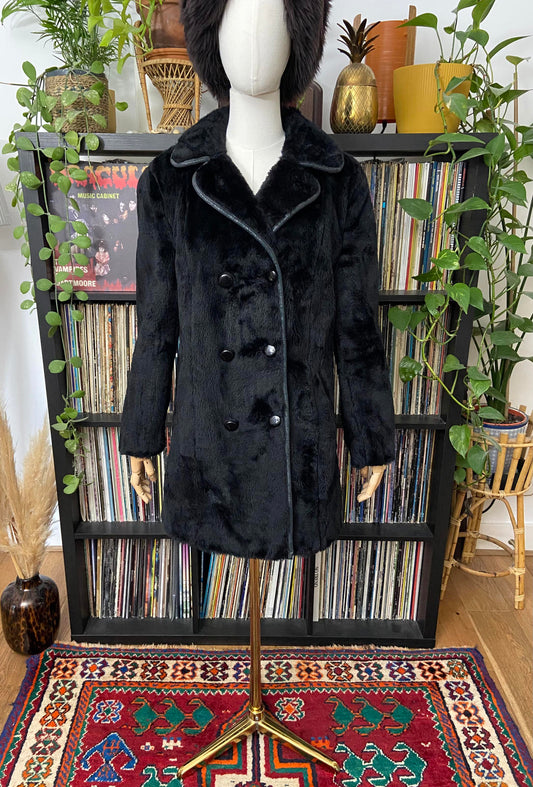 Vintage 1970s Black Faux Fur Coat
