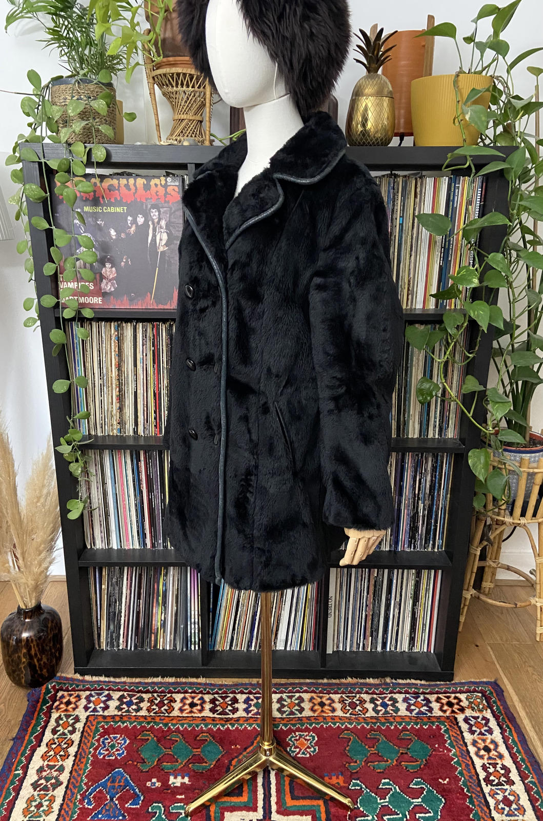 Vintage 1970s Black Faux Fur Coat