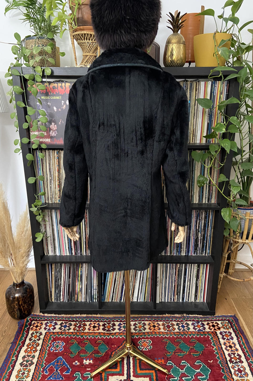 Vintage 1970s Black Faux Fur Coat