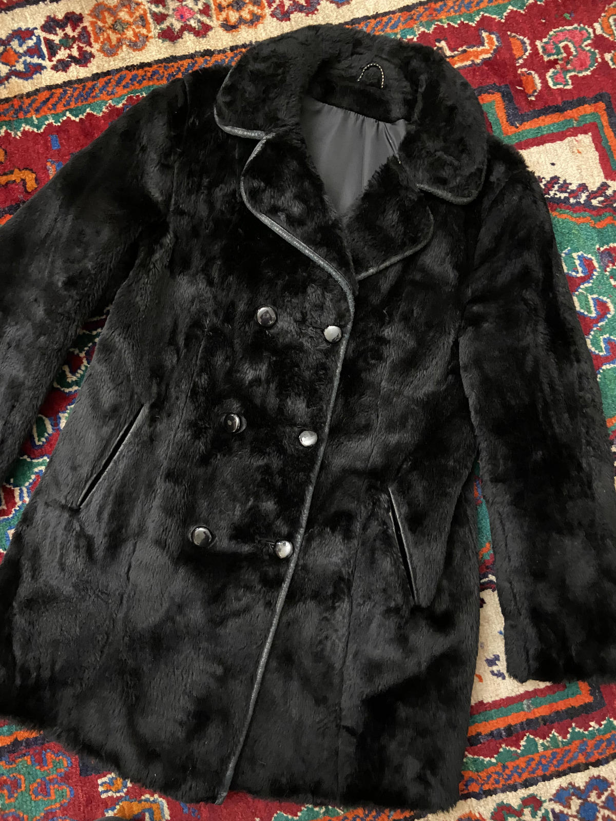 Vintage 1970s Black Faux Fur Coat