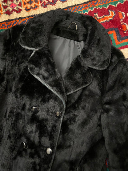 Vintage 1970s Black Faux Fur Coat