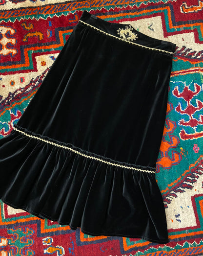 Vintage 1970s Black Gold Trim Velvet Skirt