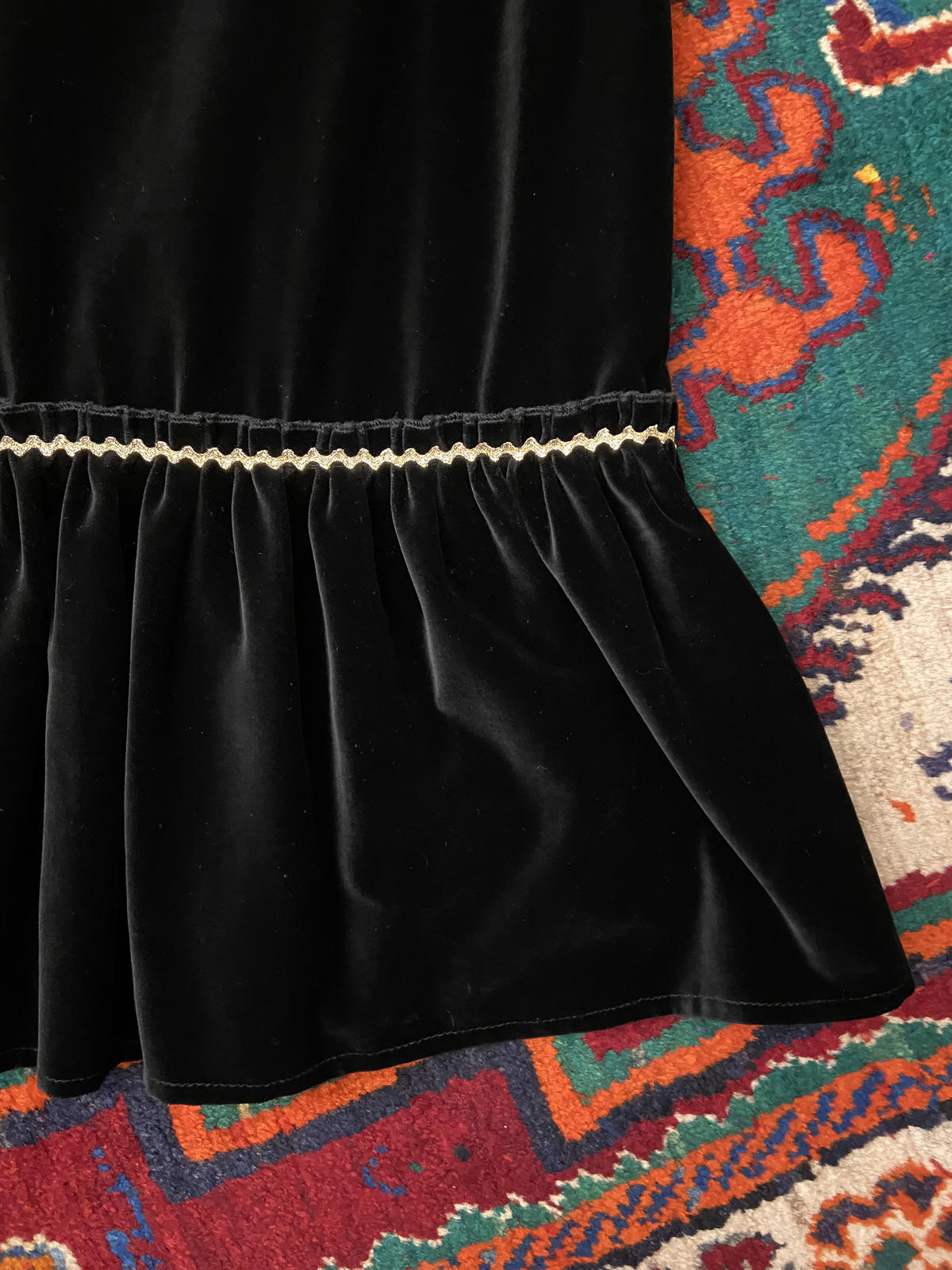 Vintage 1970s Black Gold Trim Velvet Skirt