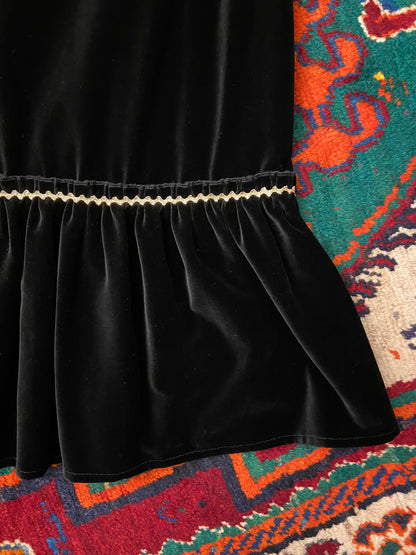 Vintage 1970s Black Gold Trim Velvet Skirt