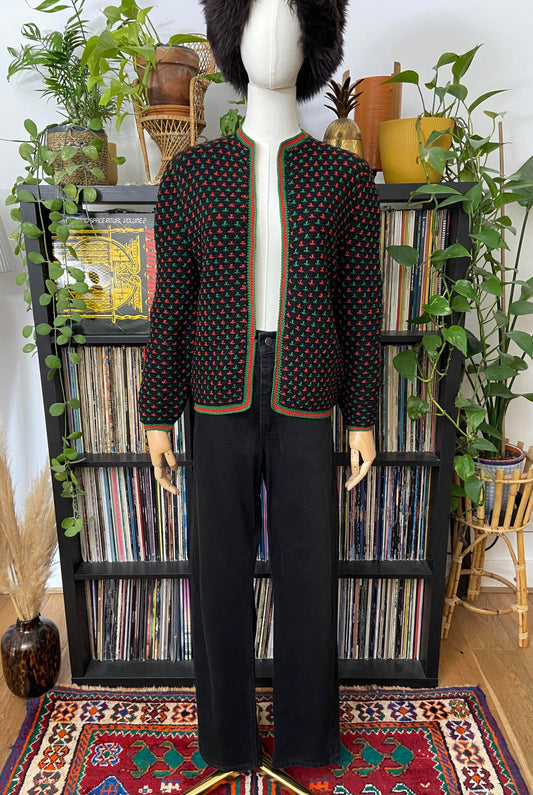 Vintage 1980s Black Tyrolean Cardigan