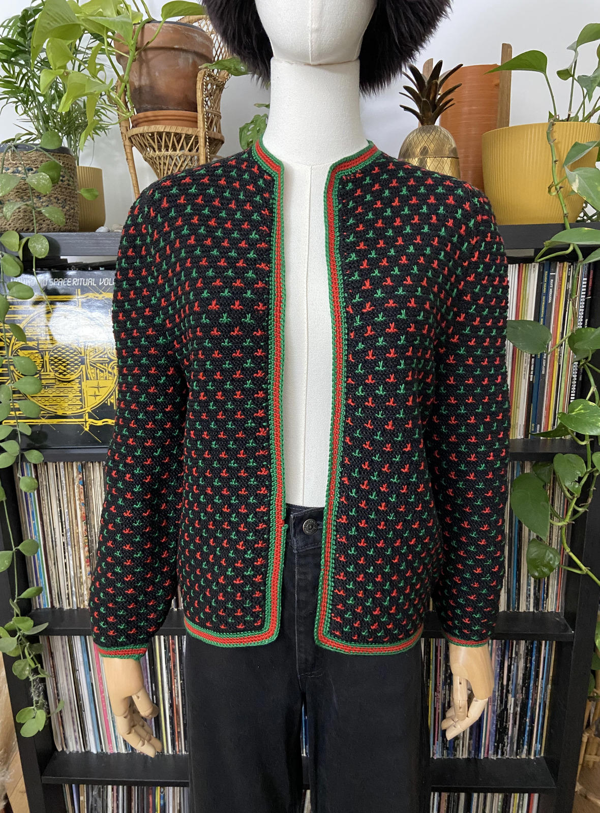 Vintage 1980s Black Tyrolean Cardigan