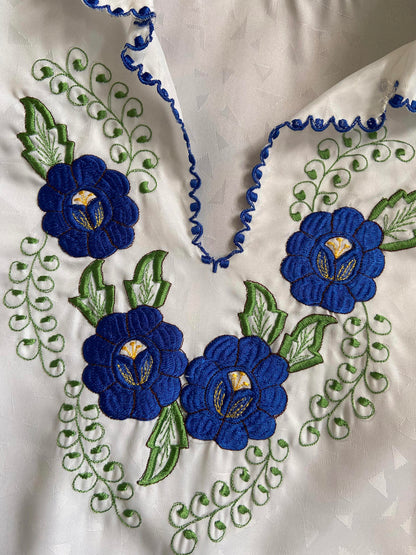 Vintage White Blue Folk Blouse