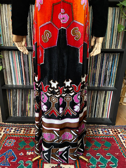 Vintage 1970s Black Psychedelic Velvet Maxi Dress