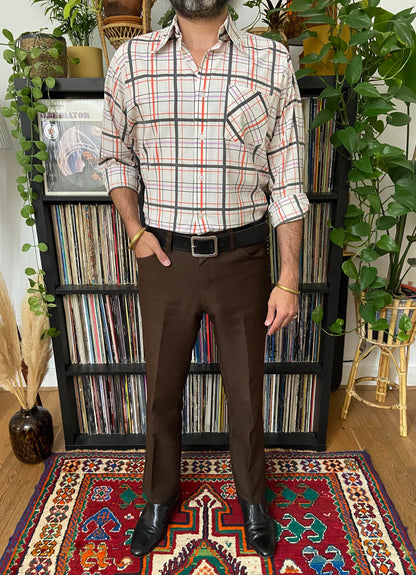 Vintage 1970s White & Red Dagger Collar Shirt
