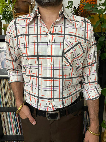 Vintage 1970s White & Red Dagger Collar Shirt