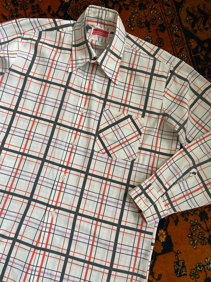 Vintage 1970s White & Red Dagger Collar Shirt