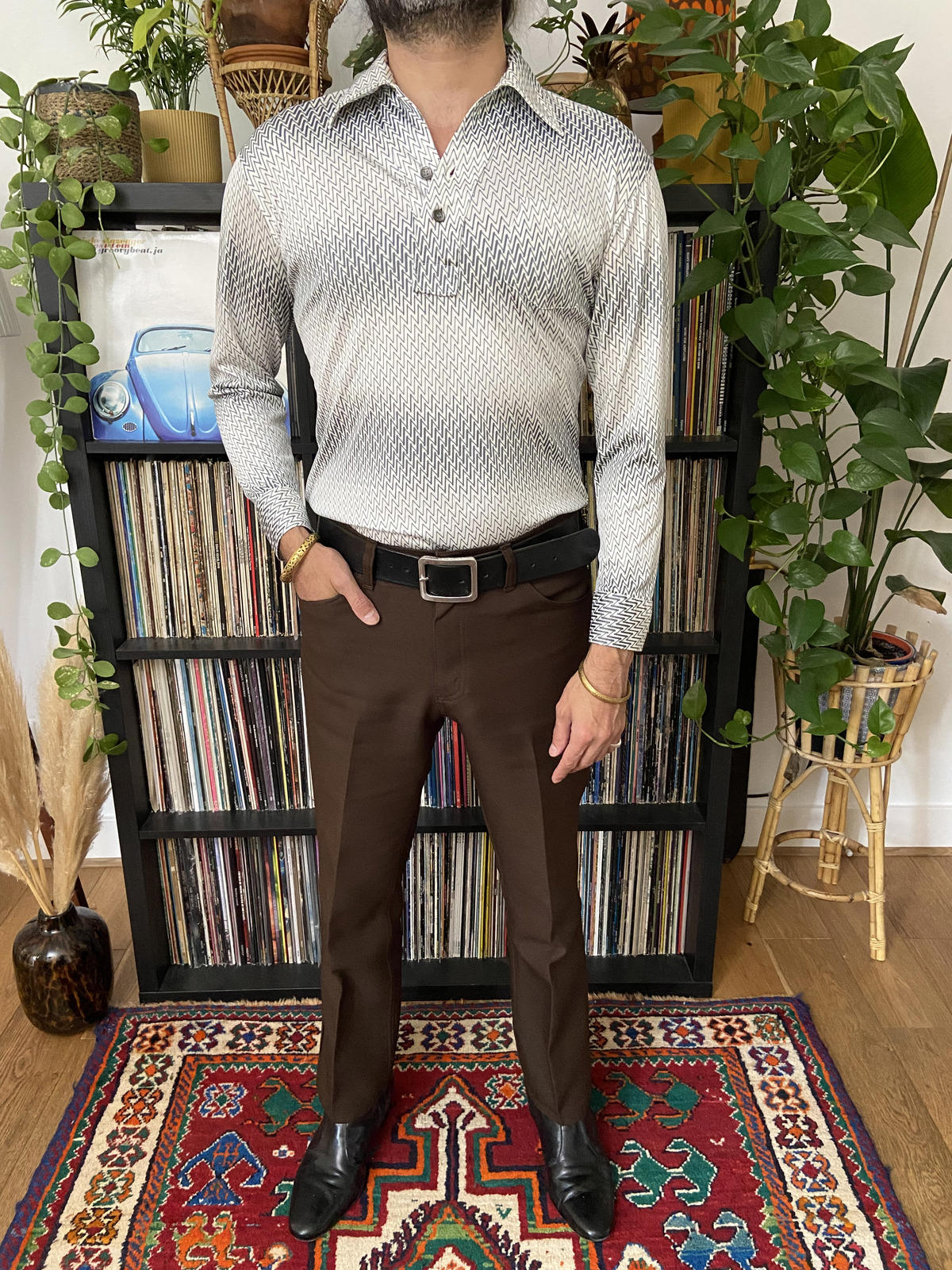 Vintage 1970s Japanese Zig-Zag Jersey Top