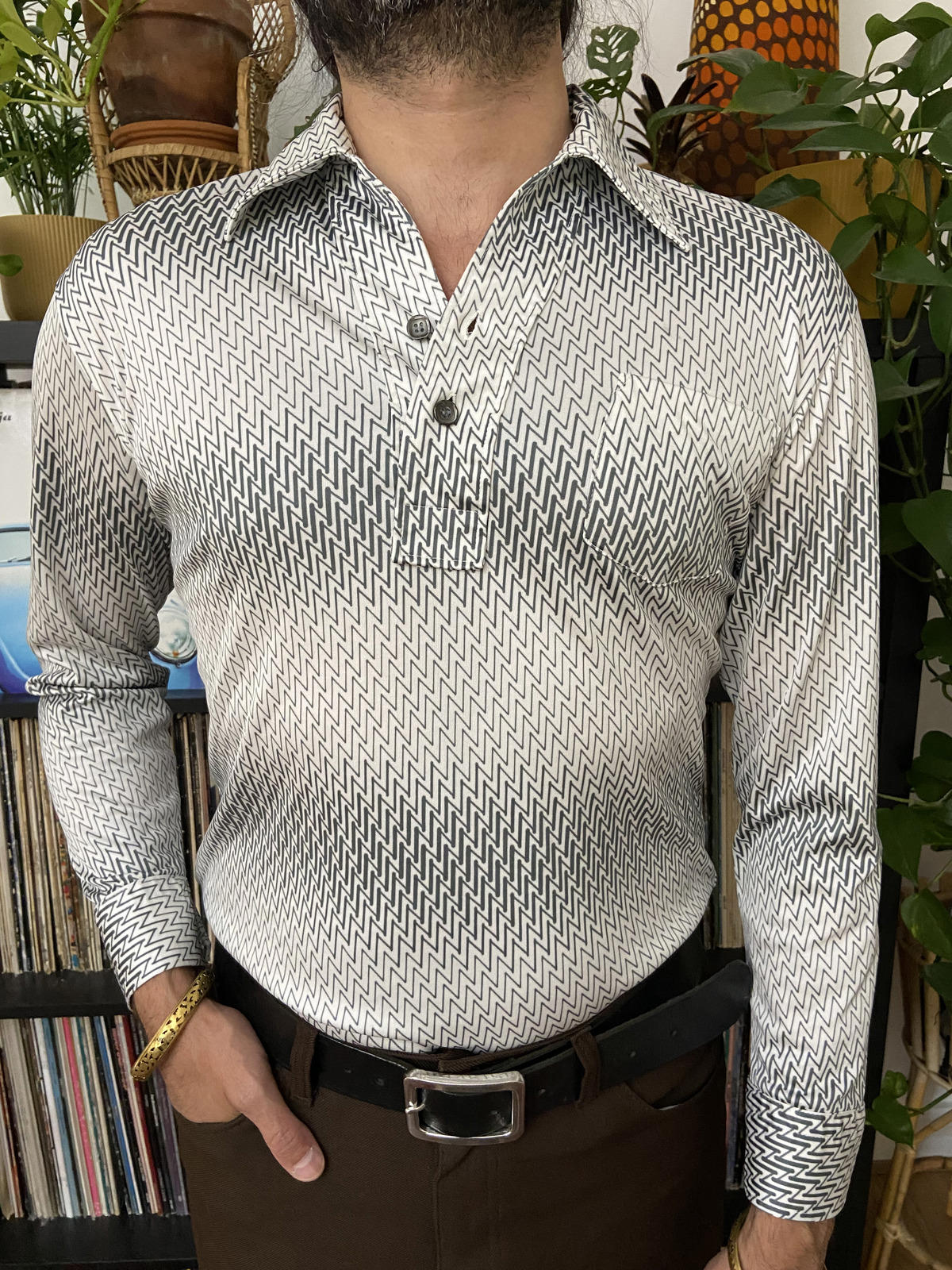 Vintage 1970s Japanese Zig-Zag Jersey Top