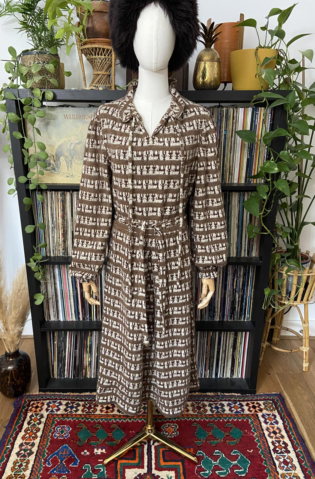 Vintage 1970s Brown Wool Belted Dress