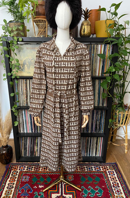 Vintage 1970s Brown Wool Belted Dress