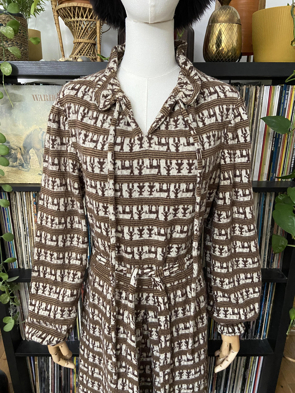 Vintage 1970s Brown Wool Belted Dress