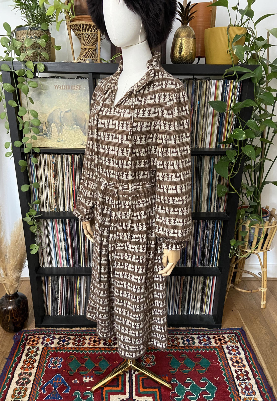 Vintage 1970s Brown Wool Belted Dress