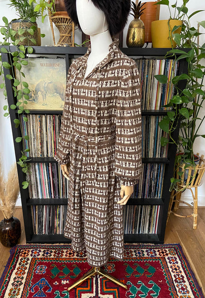 Vintage 1970s Brown Wool Belted Dress