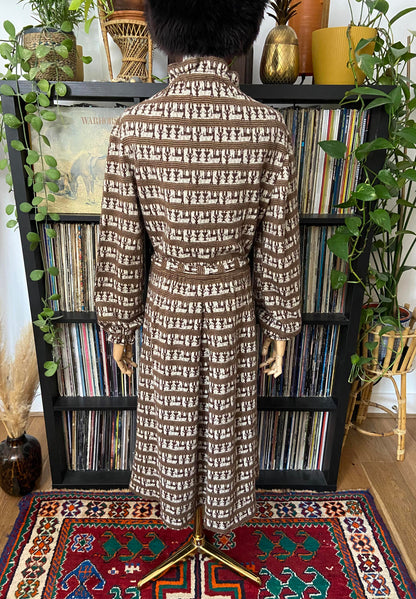 Vintage 1970s Brown Wool Belted Dress