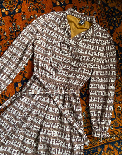Vintage 1970s Brown Wool Belted Dress