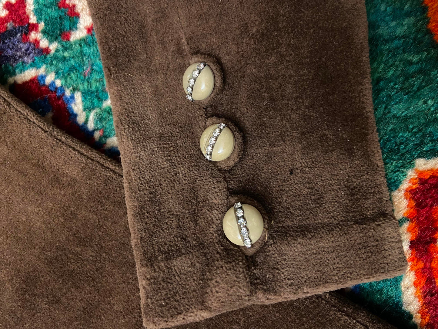 Vintage 1970s Brown Velour Embroidered Dress