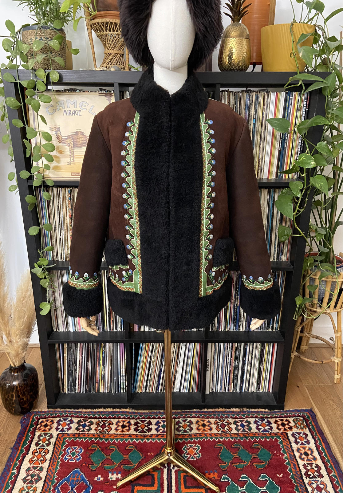 Vintage 1970s Brown Embroidered Afghan Coat
