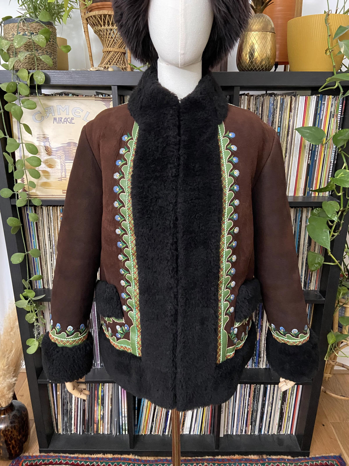 Vintage 1970s Brown Embroidered Afghan Coat