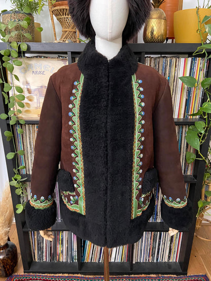 Vintage 1970s Brown Embroidered Afghan Coat